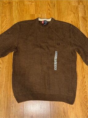 Retro CHAPS Ralph Lauren Cable Knit Brown Crewneck Preppy Sweater Men’s SMALL